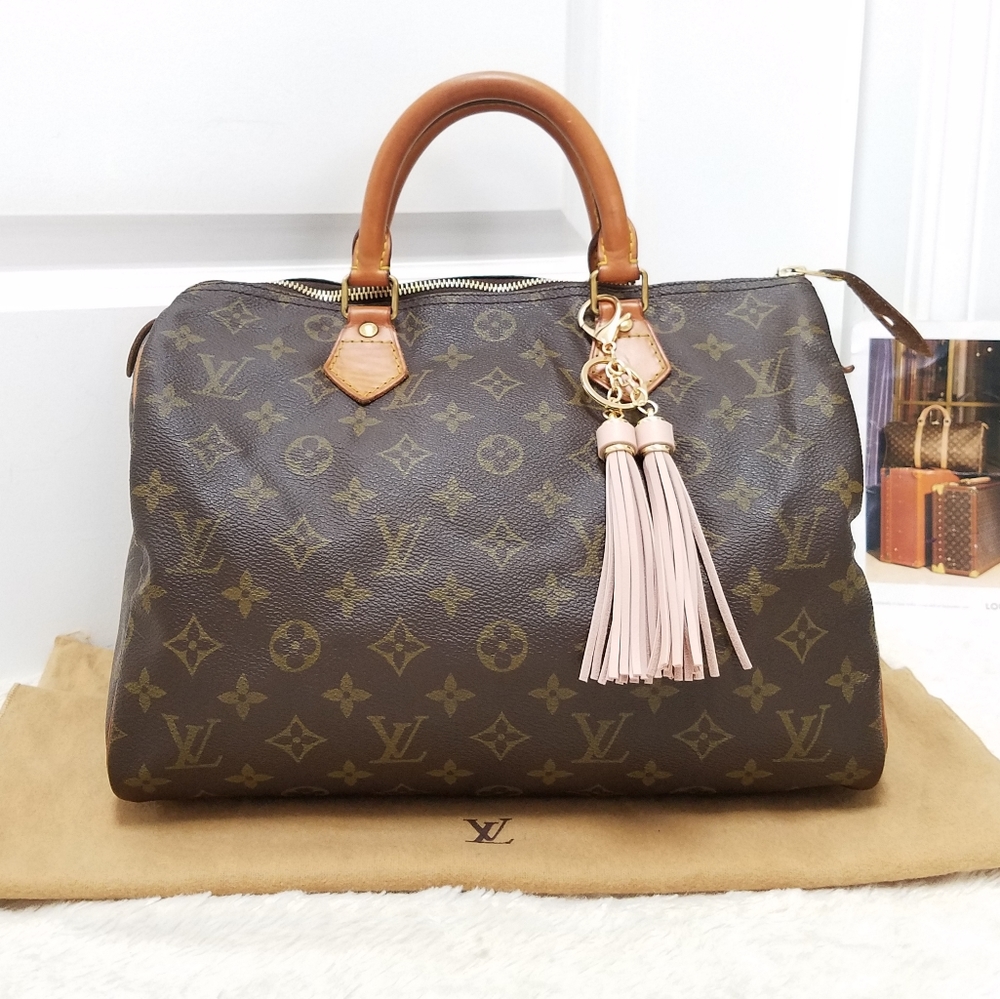 Louis Vuitton Brown Monogram Satchel with Pink Tassel